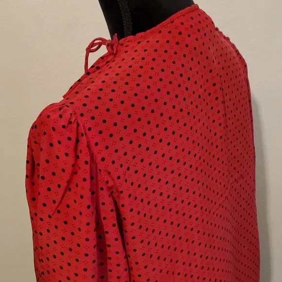Oscar de la Renta Vintage Silk Polka-dot Puff Sleeve Blouse L - Picture 6 of 8